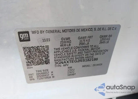 2024 Chevrolet Equinox Awd 2Fl z USA, uszkodzony, nr VIN 3GNAXTEG2RS182188